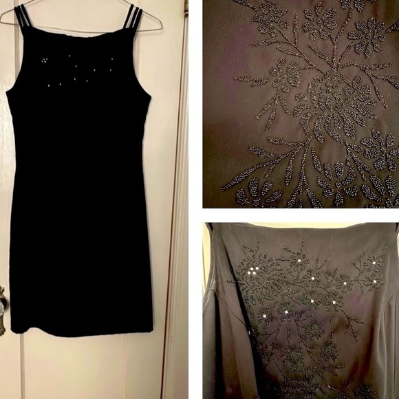 Vtg. CDC Dress Sheath Formal Y2K Black Square Neck Beads Spaghetti Straps Sz 12 - Picture 1 of 12